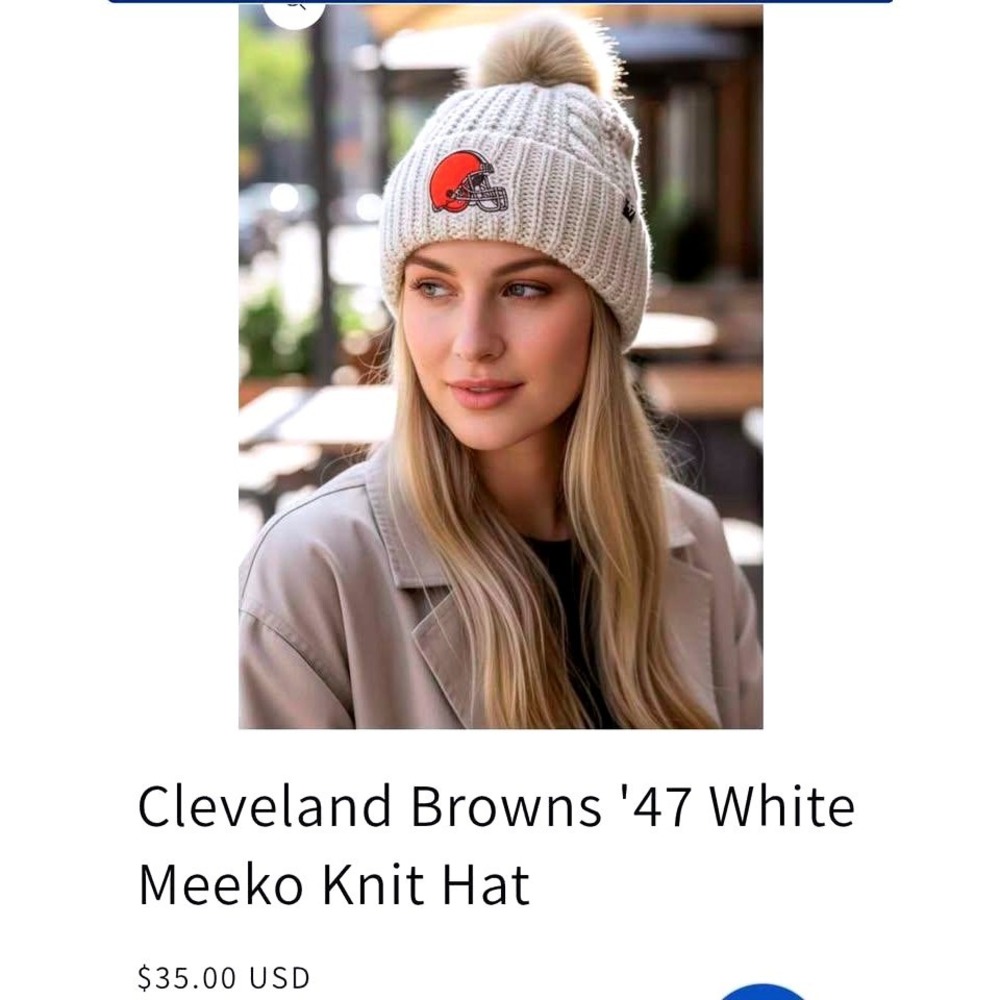 '47 Cleveland Browns Meeko Knit Hat Women OS Cream White Cable Knit Pom‎ Beanie